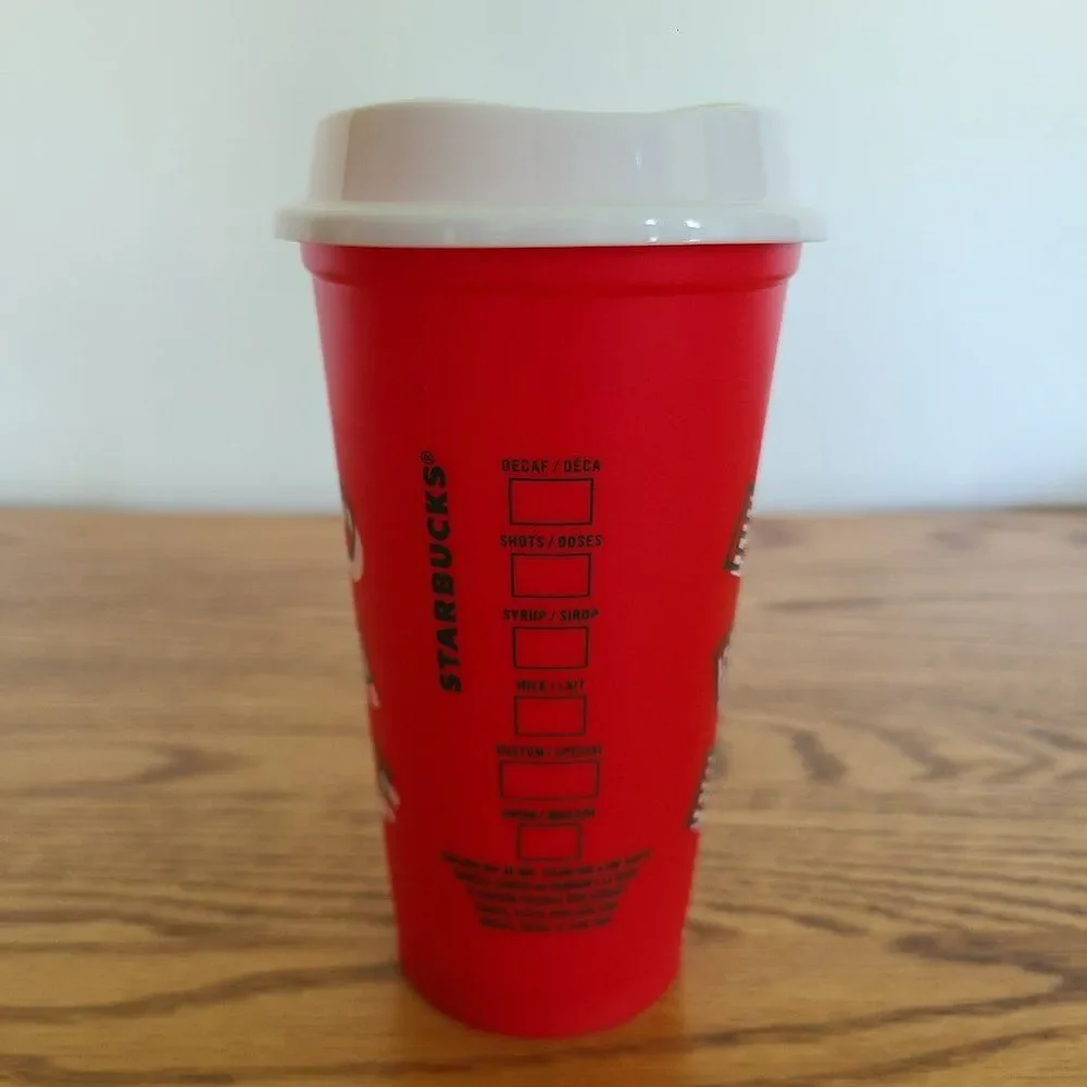 2013 Holiday Christmas Starbucks Red Plastic Collectible Reusable Cup Mug W/Lid